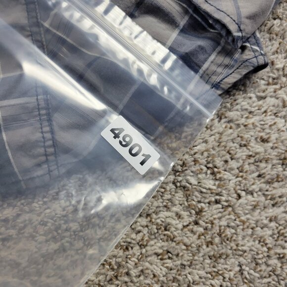 Buckle Black Pearl Snap Shirt Mens Medium Gray Blue Plaid Long Sleeve Standard - Picture 7 of 7